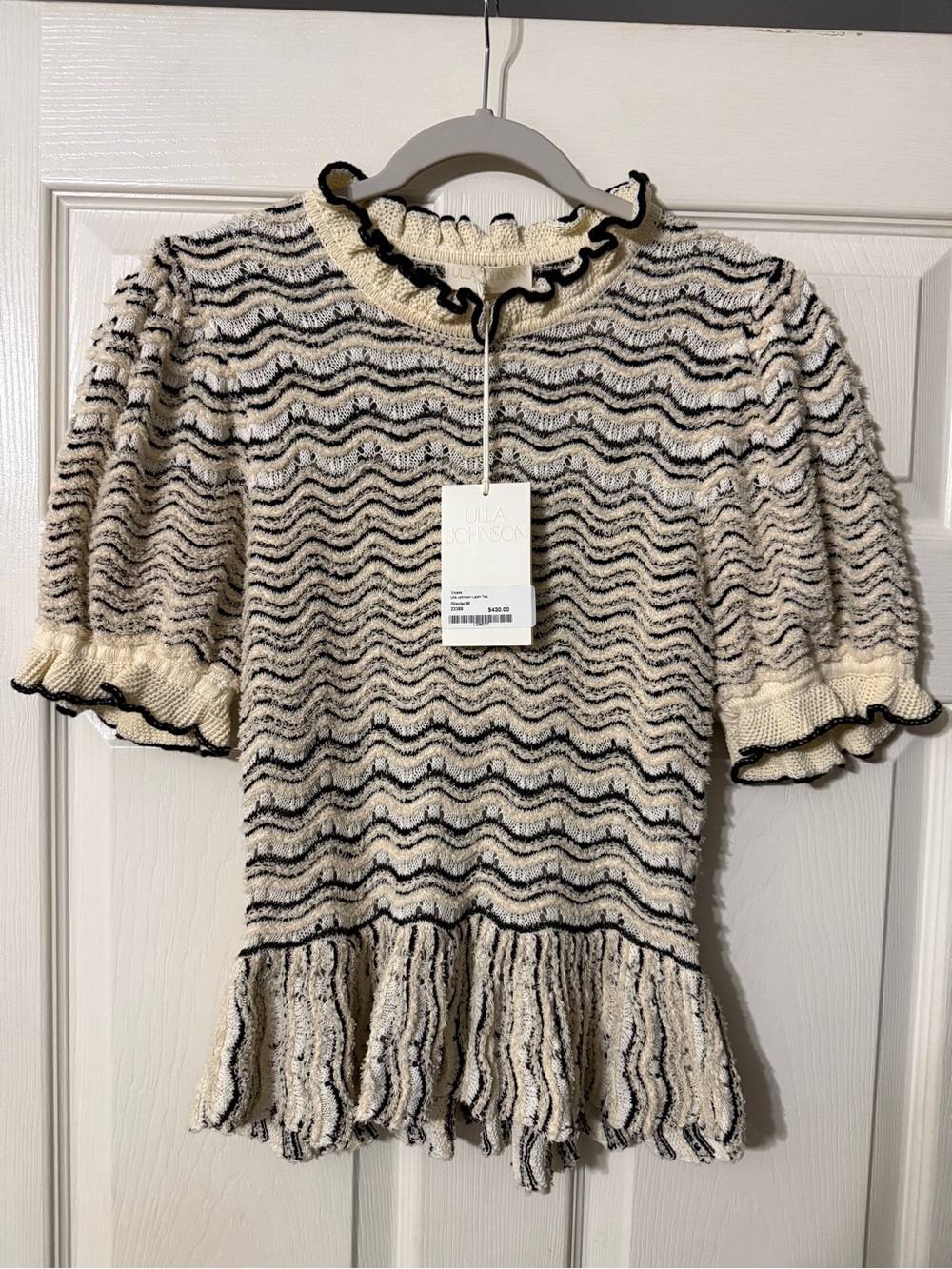 Ulla Johnson Cream Knit top with Black Wave Stripes